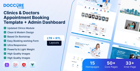 Doccure – HTML Angular Vue & Laravel Clinic & Doctor Appointment Booking Template + Admin Dashboard